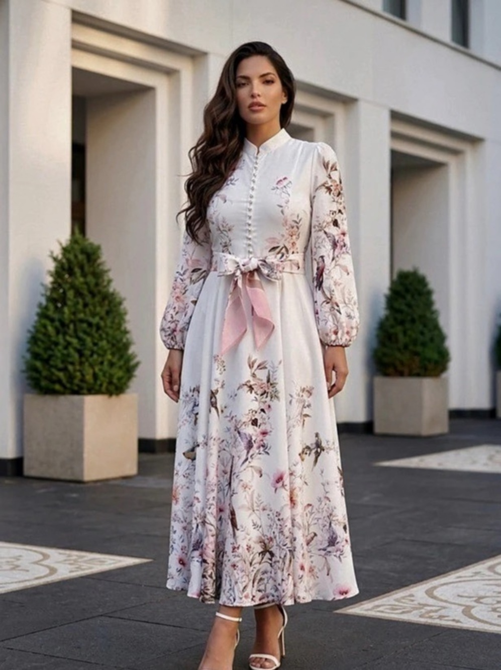 Productseeker Floral Maxi Dress in White & Pink nwt